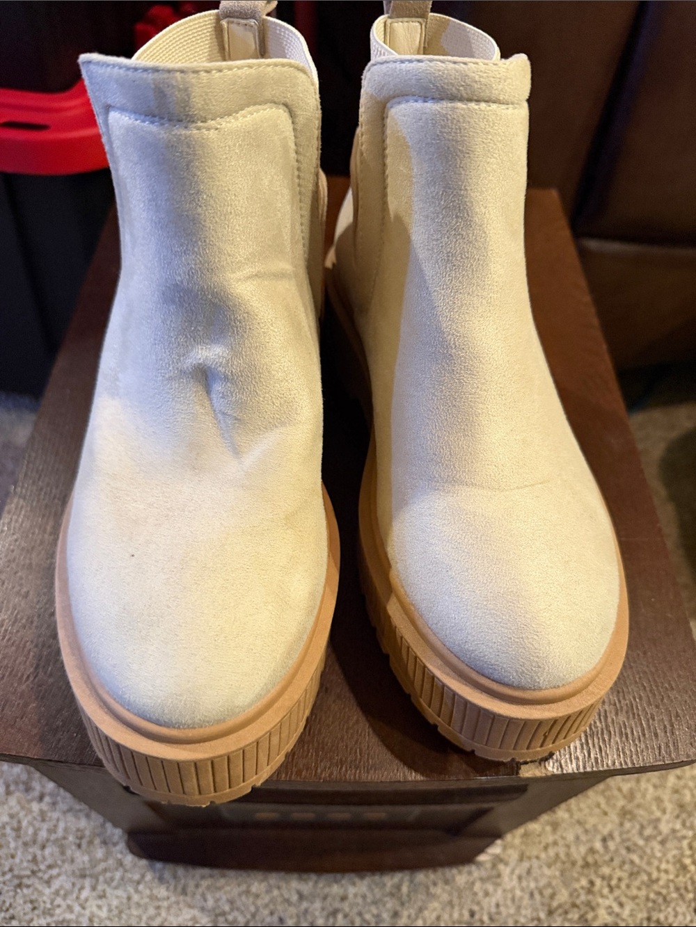 Women's Cream Suede Platform Chelsea Boots